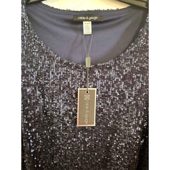 NWT Cable & Gauge Short Sleeve Twilight Blue Sequin Top Size M Polyester Spandex - Picture 3 of 3